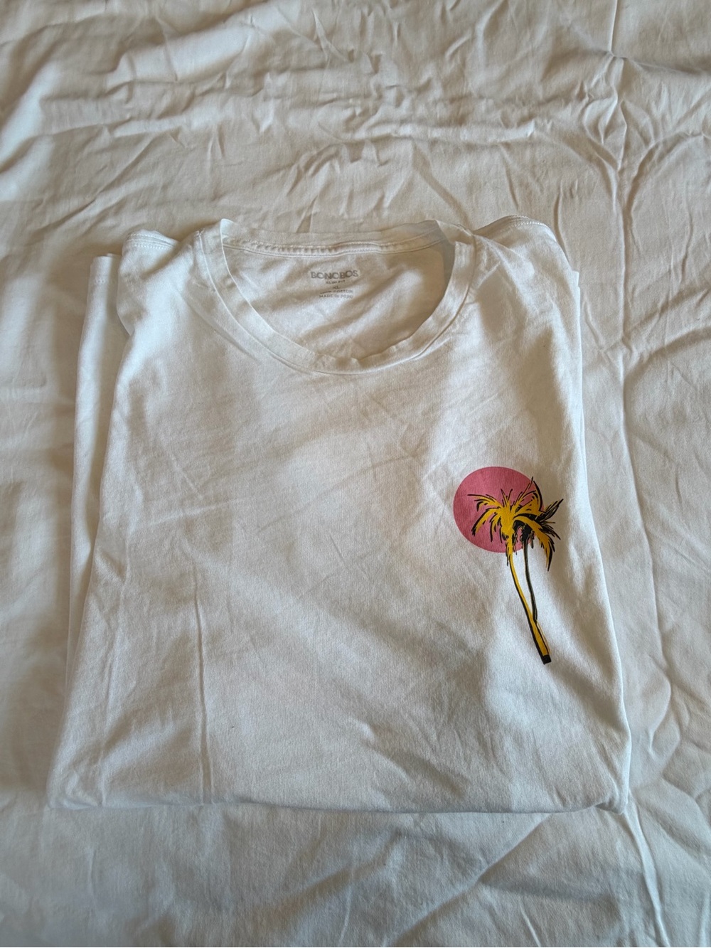 Bonobos White Short Sleeve Tee with Pink Sun & Yellow Palm
